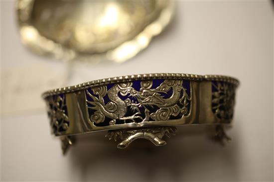 A late 19th/early 20th century Chinese pierced silver butter dish and cover, 4.5in.